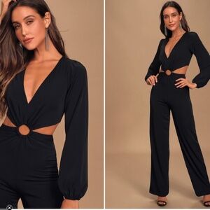 LULU's Wedding Formal Sexy Elegant Classy Long Sleeve Satin Pantsuit Jumpsuit